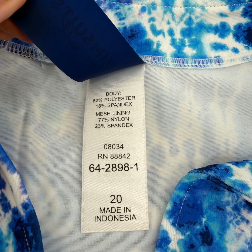 Swimsuits For All Tie Dye‎ Swim Top Blue White Purple Size 20 Long Sleeve - Picture 4 of 6